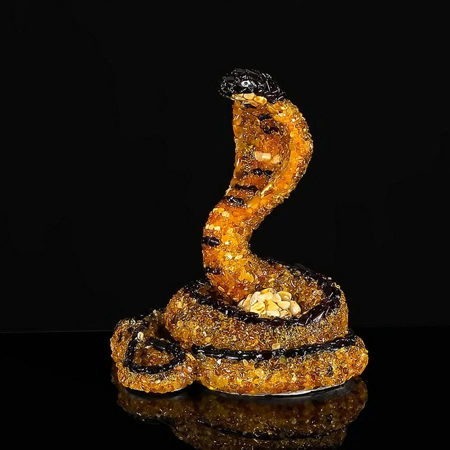 Large souvenir figurine with natural amber Cobra|Amber cobra sculpture|Stylish interior decor|Amber animal|Handmade statue cobra