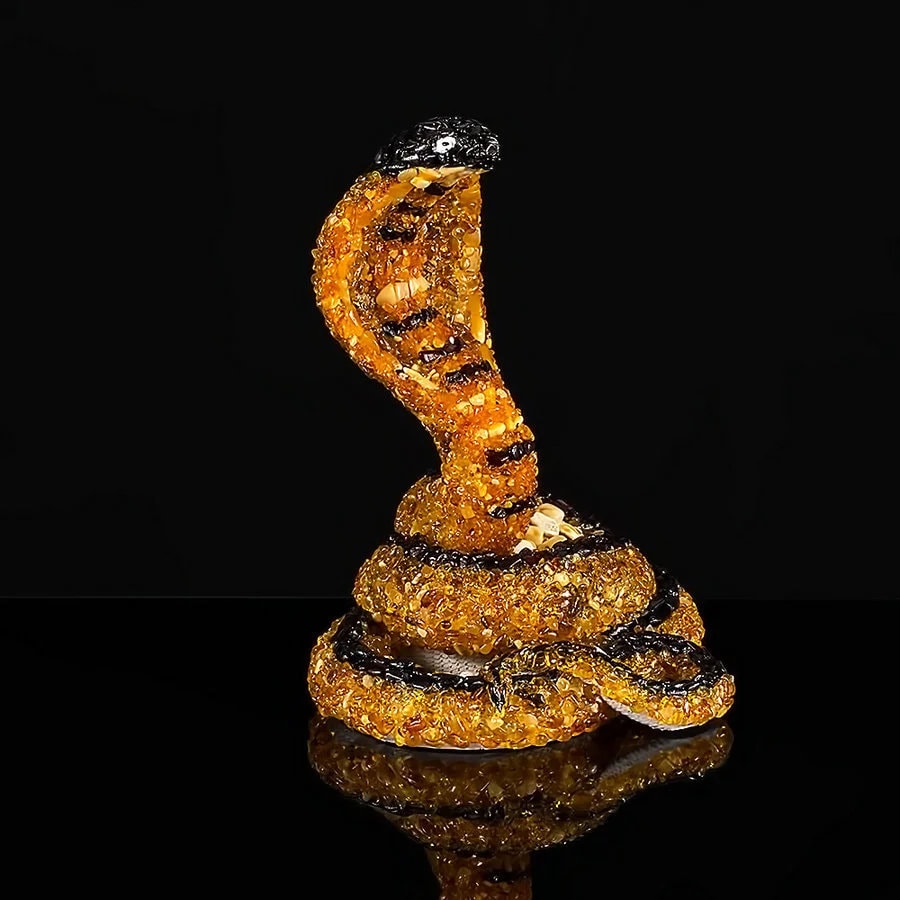 Large souvenir figurine with natural amber Cobra|Amber cobra sculpture|Stylish interior decor|Amber animal|Handmade statue cobra