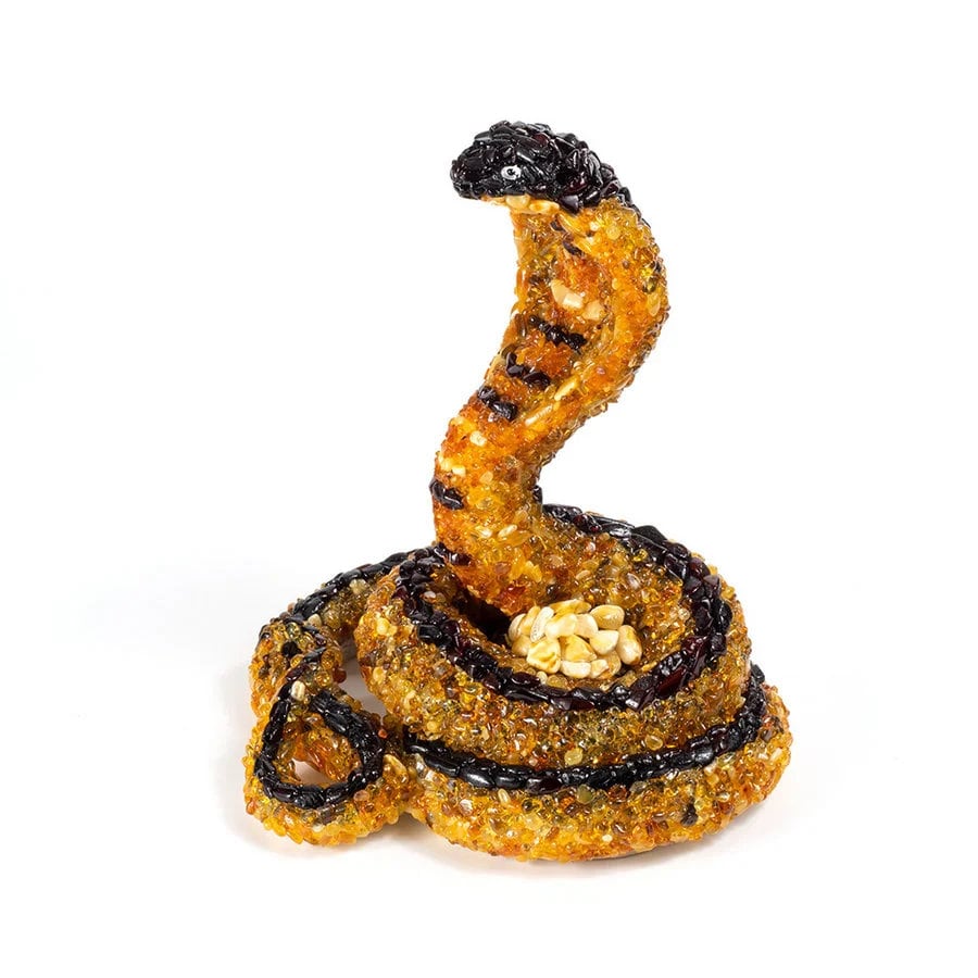 Large souvenir figurine with natural amber Cobra|Amber cobra sculpture|Stylish interior decor|Amber animal|Handmade statue cobra