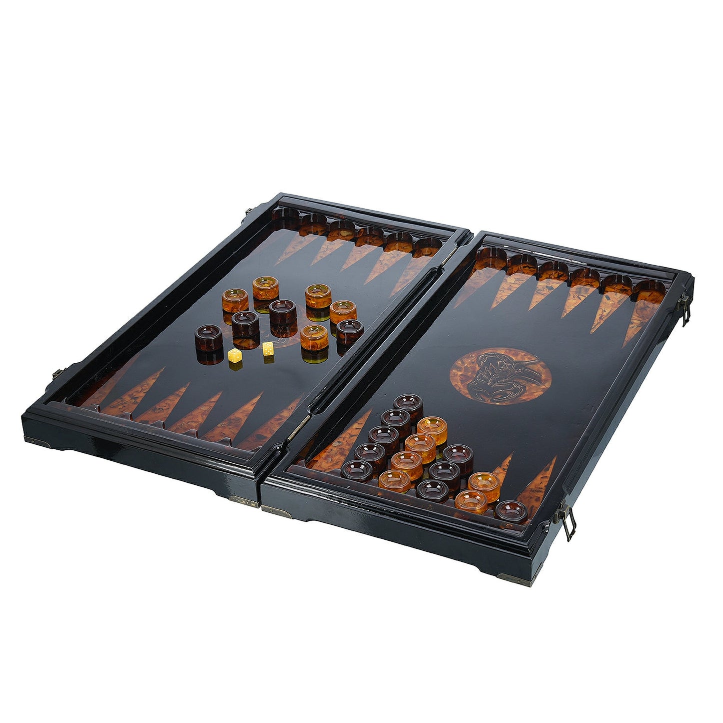 Luxury Backgammon amber|Wood amber backgammon board|Amber scorpion|Amber Checkers|amber dices|Unique game set|Backgammon chips