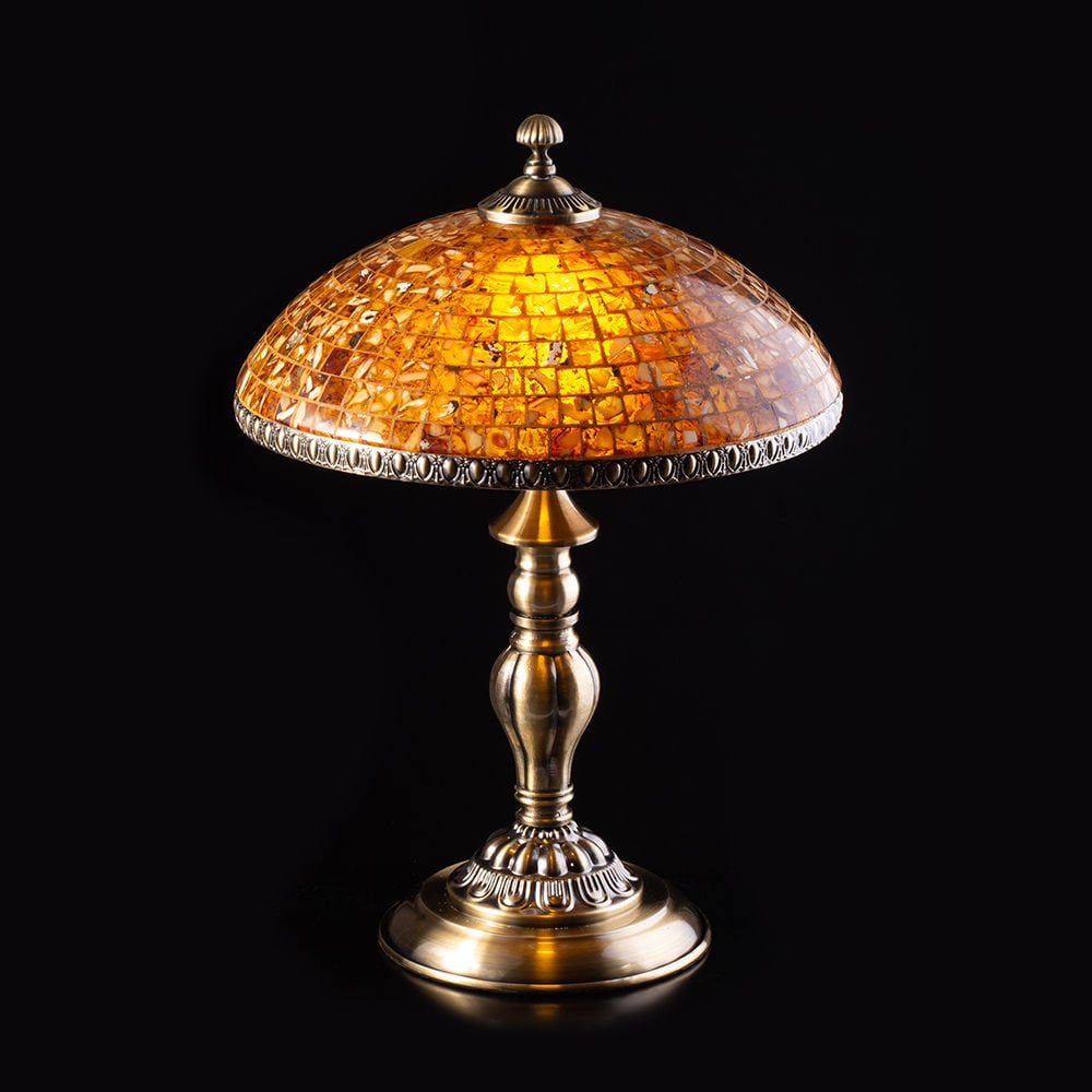 Classic Table lamp decorated with mosaic of natural Baltic amber|Luxury Gemstone night lamp| Home interior lamp| Unique lamp