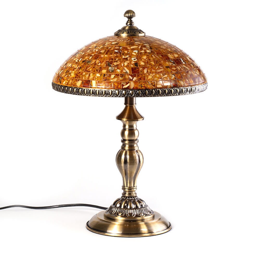 Classic Table lamp decorated with mosaic of natural Baltic amber|Luxury Gemstone night lamp| Home interior lamp| Unique lamp