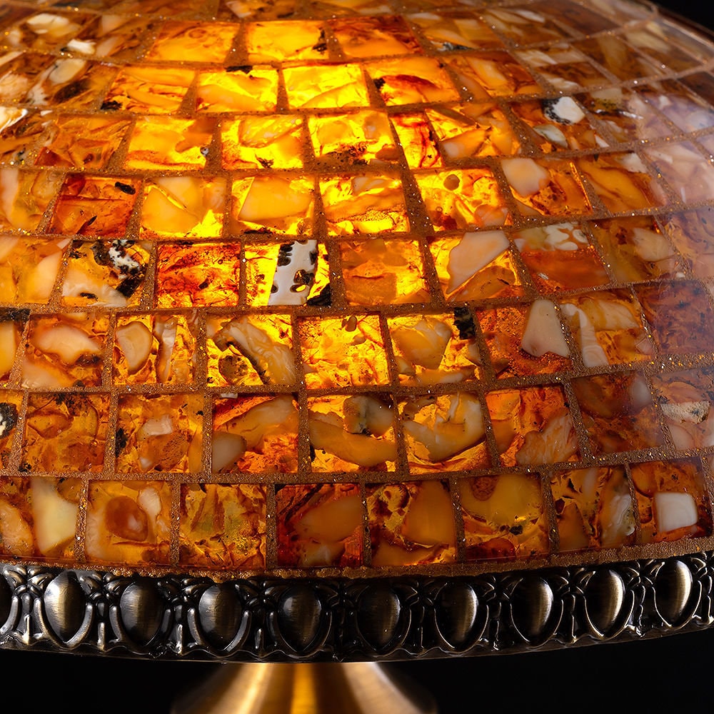 Classic Table lamp decorated with mosaic of natural Baltic amber|Luxury Gemstone night lamp| Home interior lamp| Unique lamp