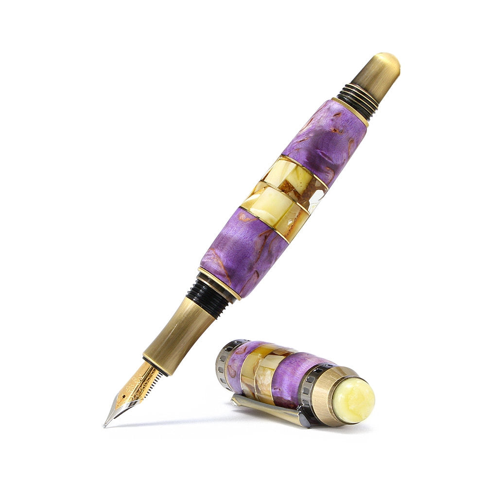 Exclusive handmade fountain pen made of birch wood with tinting and natural Baltic amber|Amber wood Pen|Luxury pen gift|Unick Gift for him